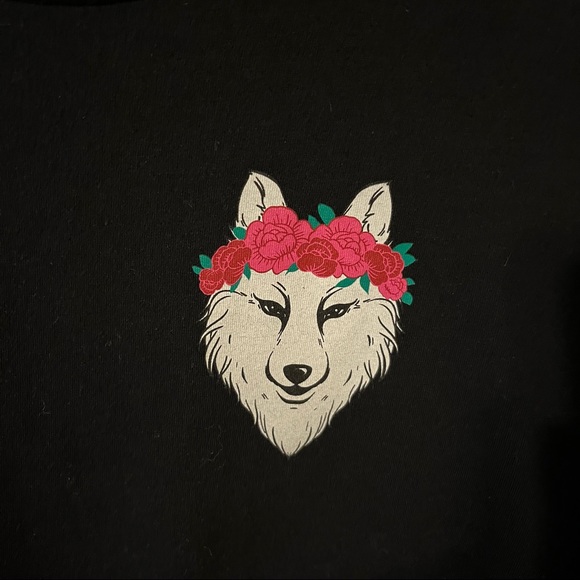 Black Short Sleeve Tee with Wolf by Her Little Wolves, Size Small - Picture 2 of 6